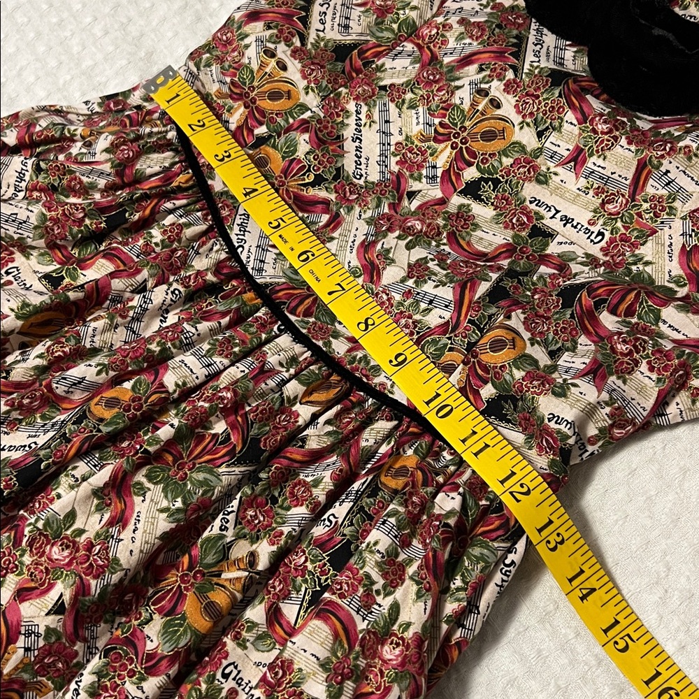 Petals San Francisco Vintage Girl’s Scalloped Hem Holiday Print Dress Size 10 - Picture 14 of 16